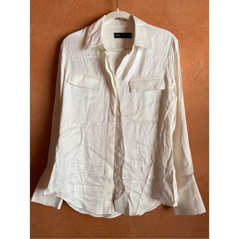 Zara Satin Effect Button Front Blouse Minimalist Capsule Quiet Luxury S